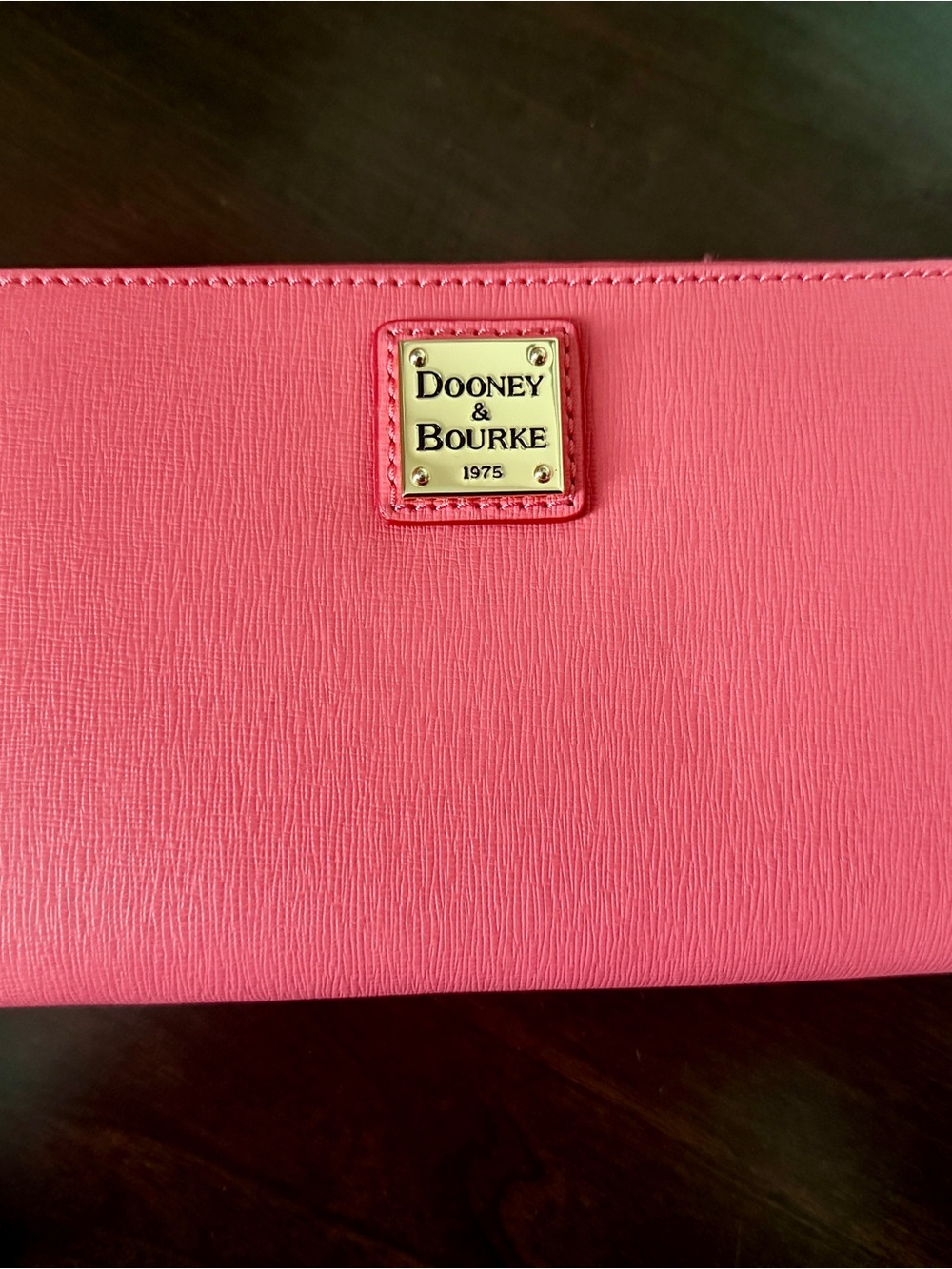 Dooney & Bourke Coral Pink Saffiano Wallet with Gold Logo